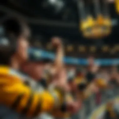 Excited fans cheering at a Boston Bruins game