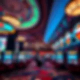 A view of a modern casino interior showcasing vibrant lights and gaming areas