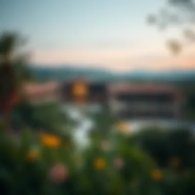 An elegant casino resort complex surrounded by lush landscapes