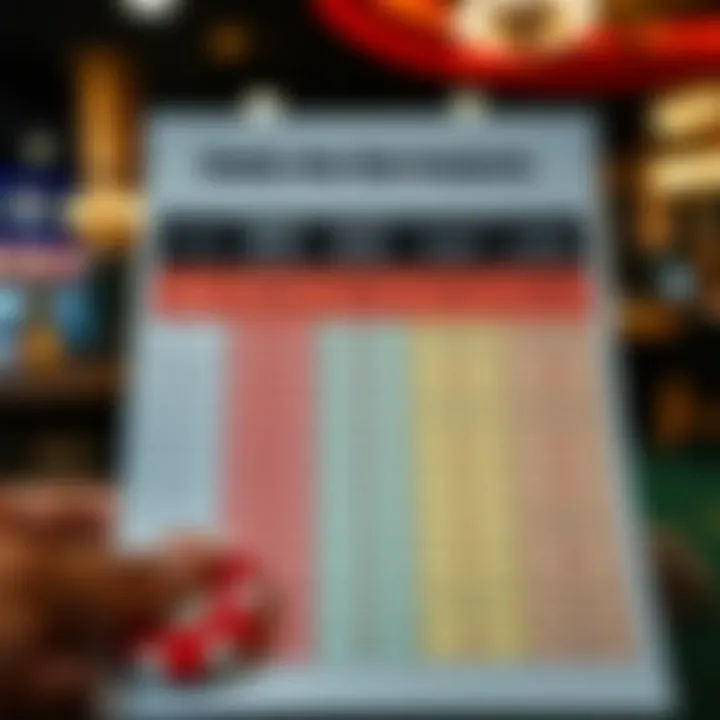 A comparison chart of different casino sites and their features