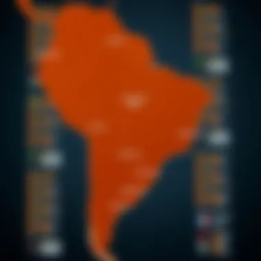 Map highlighting South American countries in the tournament