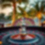 A mesmerizing roulette wheel spinning in a tropical island setting