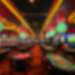 Vibrant interior of a Korean casino showcasing gaming tables and vibrant lights