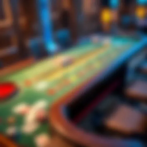 A detailed layout of a baccarat table with cards and chips