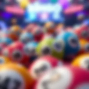 Colorful bingo balls with various numbers in a virtual setting