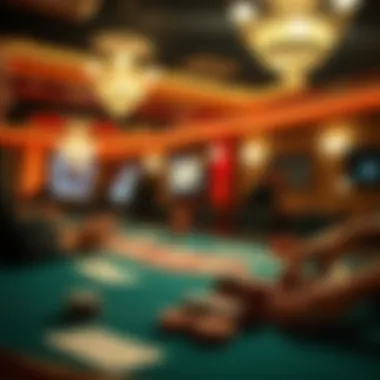 A high-stakes poker table with chips and cards